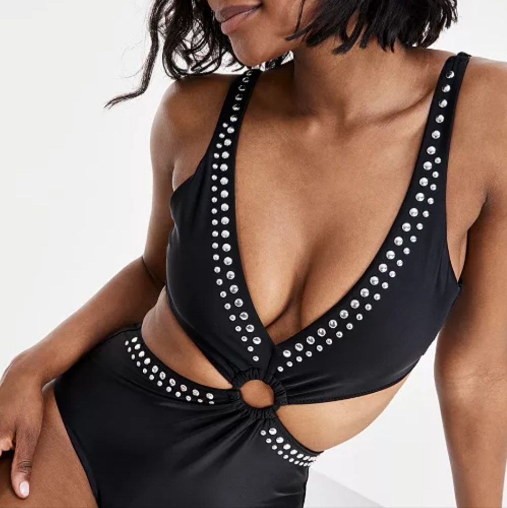 NWT Macy's Studded Monokini One-Piece Swimsuit with Side Cut-Outs, …